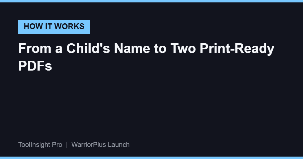 How Lullabet works — from a child's name to two print-ready PDFs
