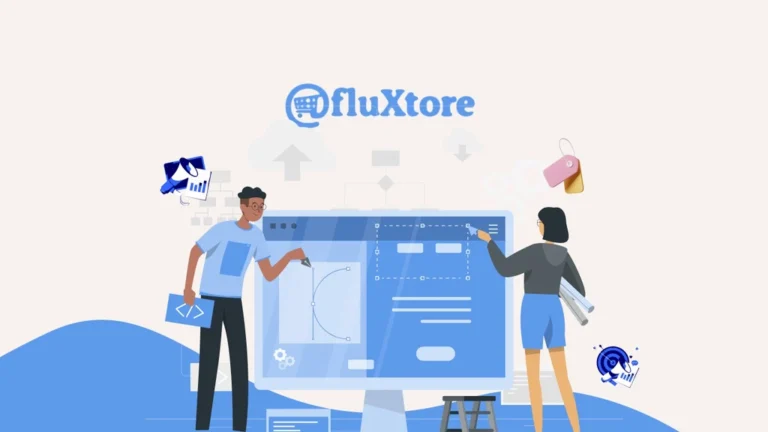 fluXtore sales funnel builder logo and workspace preview