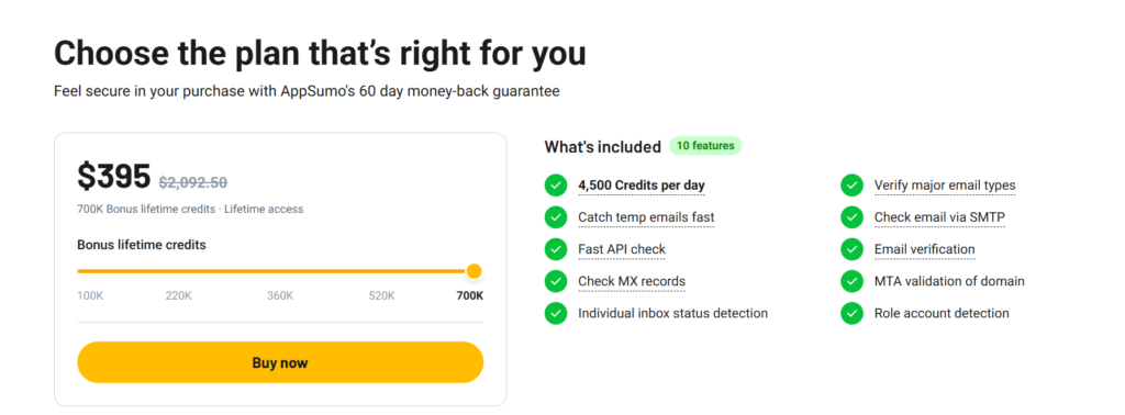 Reoon Email Verifier $395 top tier on AppSumo with 4,500 credits per day and 700K bonus lifetime credits