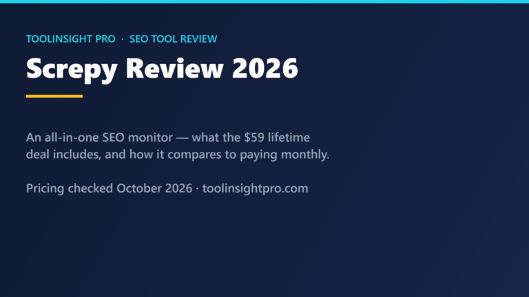 Title card reading Screpy Review 2026, an all-in-one SEO monitor, what the $59 lifetime deal includes and how it compares to paying monthly